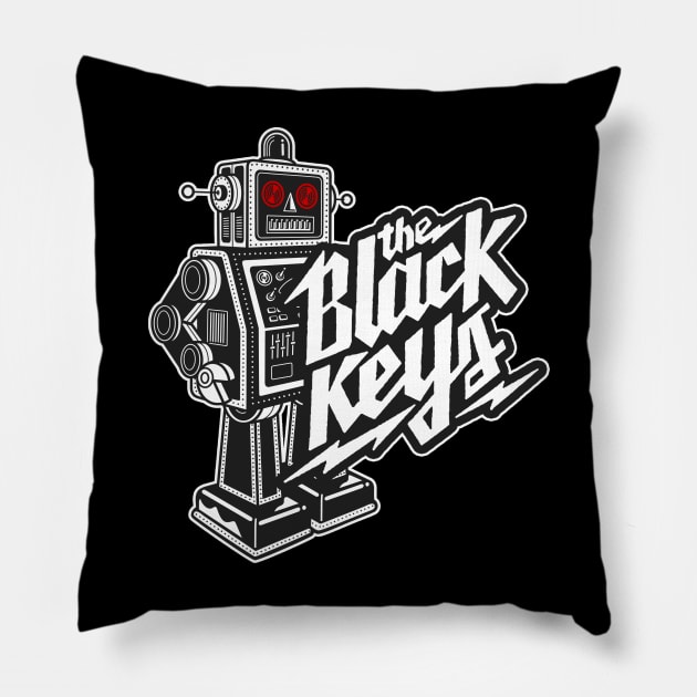 The Black Keys Retro Rockin' Red-Eyed Robot (Single-Sided) Pillow by Recondo76