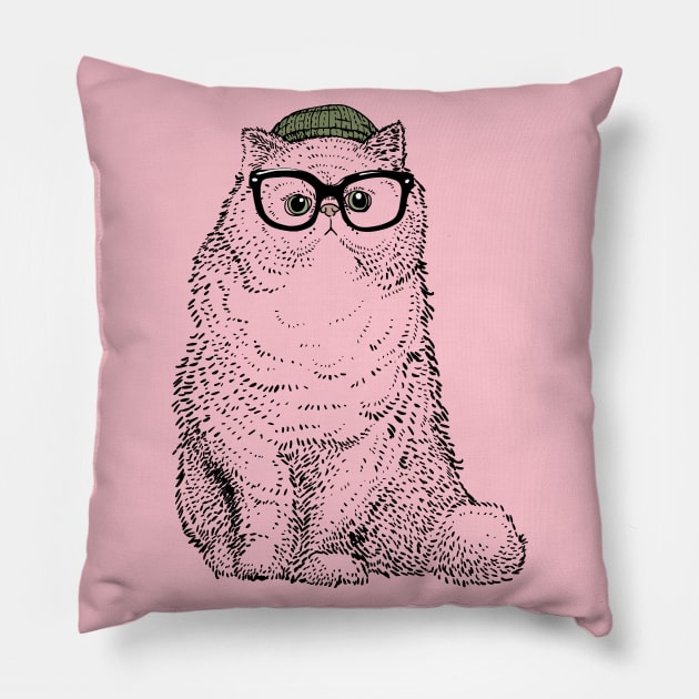 Hipster Cat Cat Pillow by huebucket