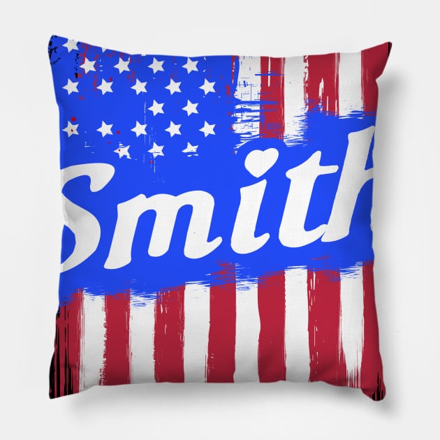 American Flag Smith Family Gift T-shirt For Men Women, Surname Last Name Pillow by darius2019