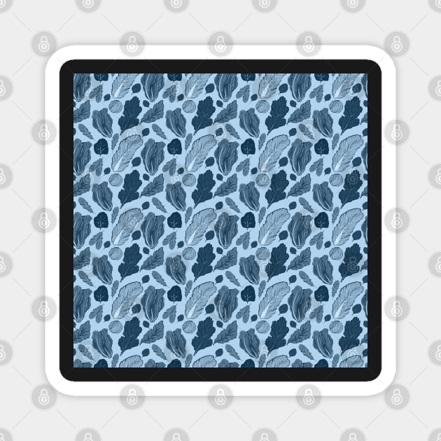 Leafy Greens Pattern - Blue Magnet by FontaineN