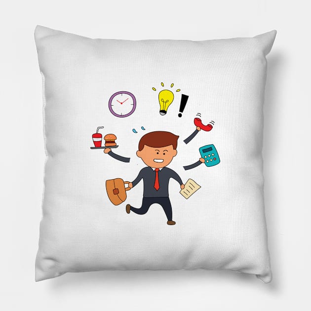 kids drawing of Business man multitasking Pillow by wordspotrayal