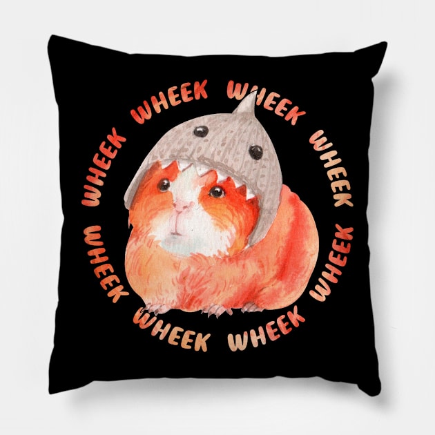 Wheek wheek guinea pig furry potato wearing shark hat Pillow by emma2023