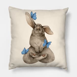meditating bunny with butterflies Pillow
