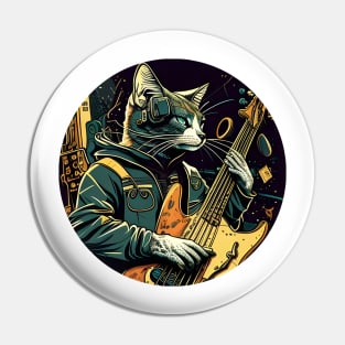 Musician Cat Lover Colorful - Cat Playing Guitar Pin