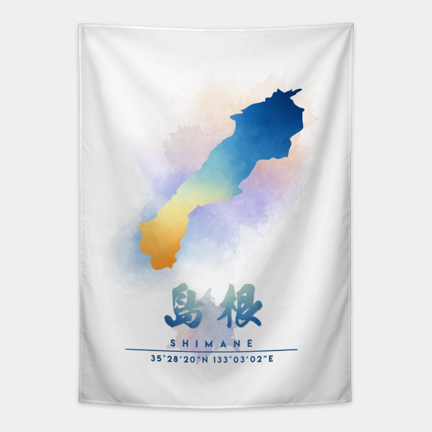 Shimane Japan Watercolor Map Tapestry by Takeda_Art