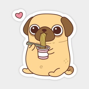 Cute Pug Enjoying Instant Ramen Noodles Magnet