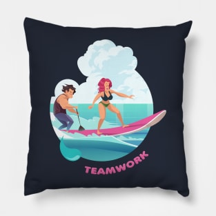 Surfer Couple Teamwork Pillow