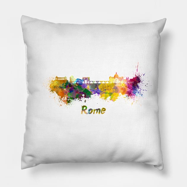 Rome skyline in watercolor Pillow by PaulrommerArt