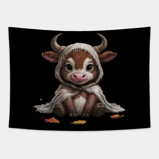 Halloween Fall Highland Cow Spooky Cute Baby Adorable Leaves Tapestry