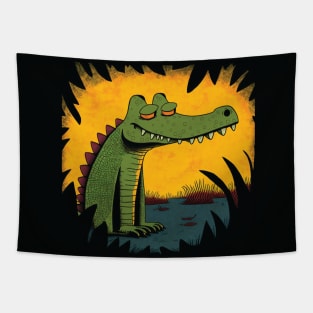 Sly Crocodile Illustration Tapestry