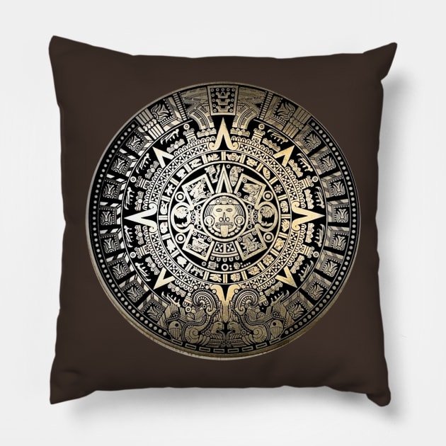 Gold verstion of the mayan calendar Pillow by junochaos