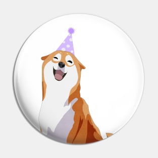 Happy Shiba Inu - Purple party hat Pin