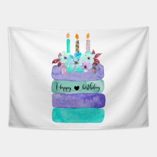 Happy Birthday blue cake Tapestry