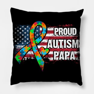 Autism Awareness T-Shirt Pround Autism Papa Vintage USA Flag Gift Pillow