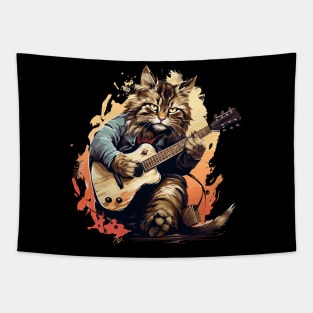 Maine Coon Cat Playing Guitar Tapestry