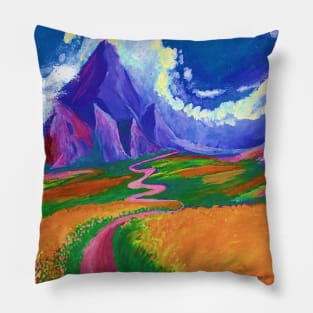 Flowers Hill- Horizon Way- Hand painting- Colorful lover Pillow