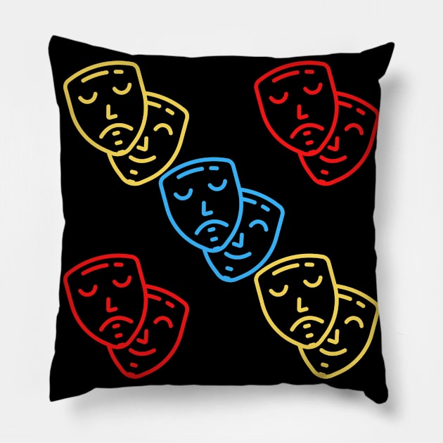 Colorful Theatre Pattern Mask Pillow by Teatro