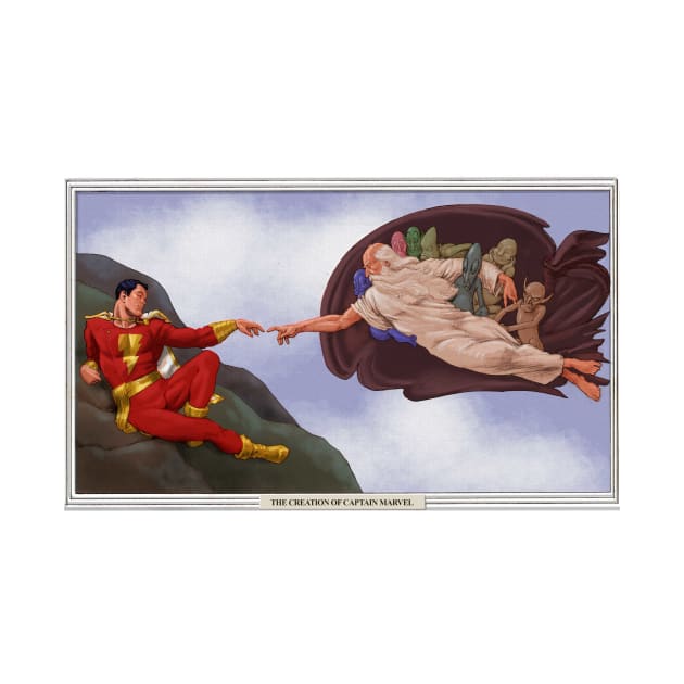 The Creation of Captain Marvel after Michaelangelo by thecountingtree