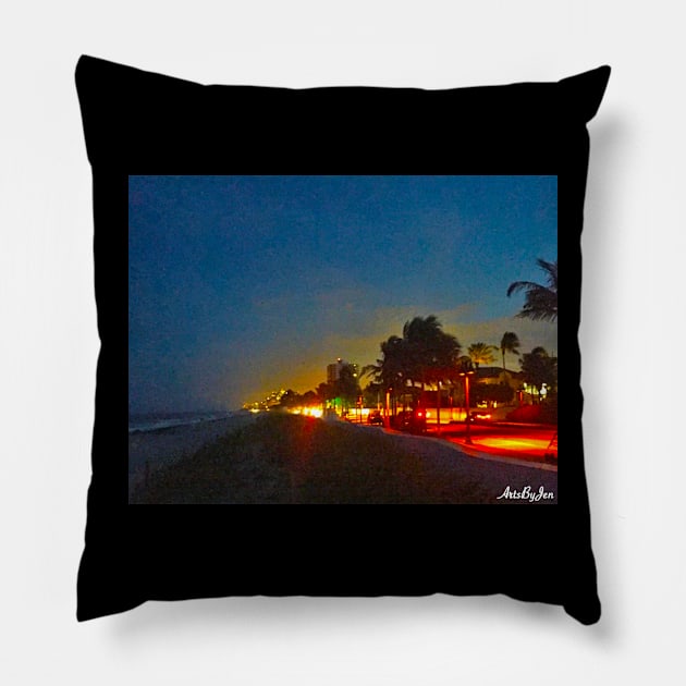 Night Sky at the Beach Pillow by ArtByJ