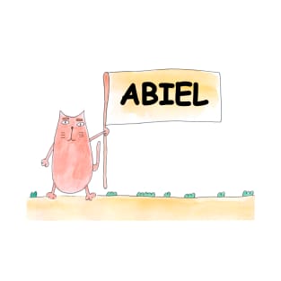 ABIEL name. Personalized gift for birthday your friend. Cat character holding a banner T-Shirt