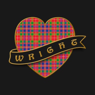 The WRIGHT Family Tartan Retro Heart & Ribbon Family Insignia T-Shirt