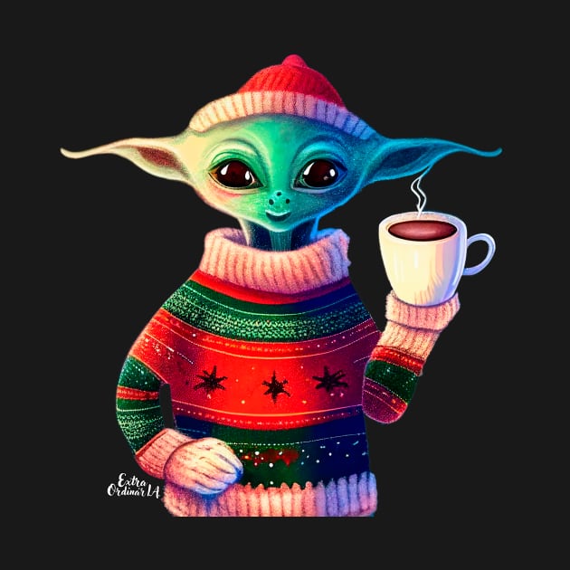 Christmas Funny Alien Wearing Sweater by extraordinar-ia