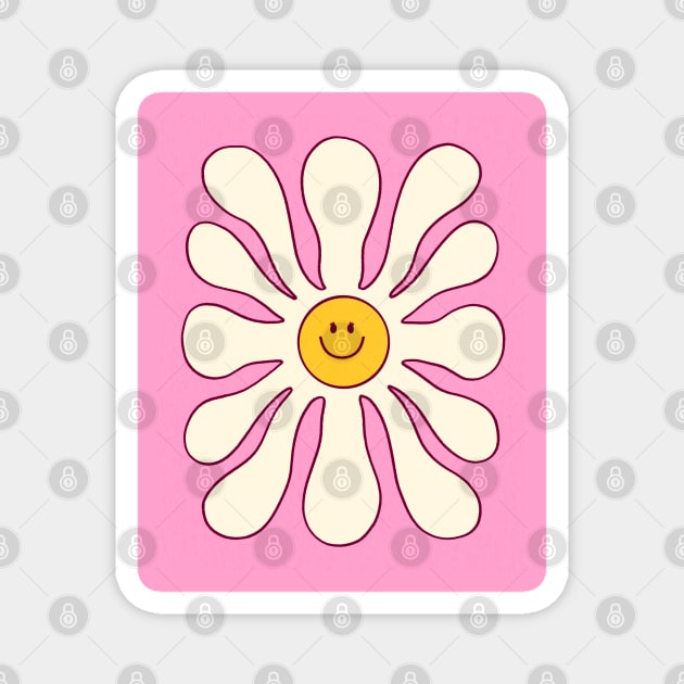 Retro Pink White Daisy Flower 70s Magnet by Trippycollage