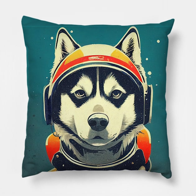 Vintage husky portrait Pillow by etherElric