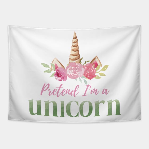 Pretend I'm A Unicorn - Girly Watercolor Pastel Halloween Costume Tapestry by Enriched by Art