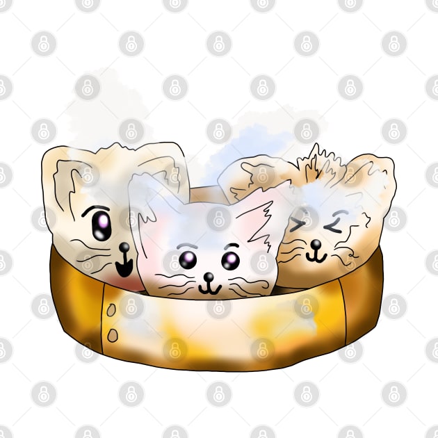 Cute kitty dumplings in a steamer basket by cuisinecat