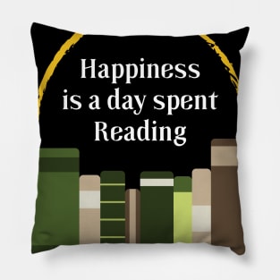 Happiness is a Day Spent Reading | Green | Black Pillow