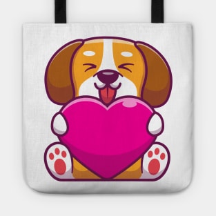 Cute dog sitting and holding heart Tote