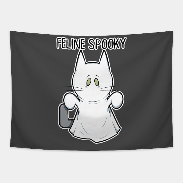 funny cute spooky halloween ghost cat Tapestry by CoySoup