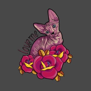 Sphynx cat with roses T-Shirt