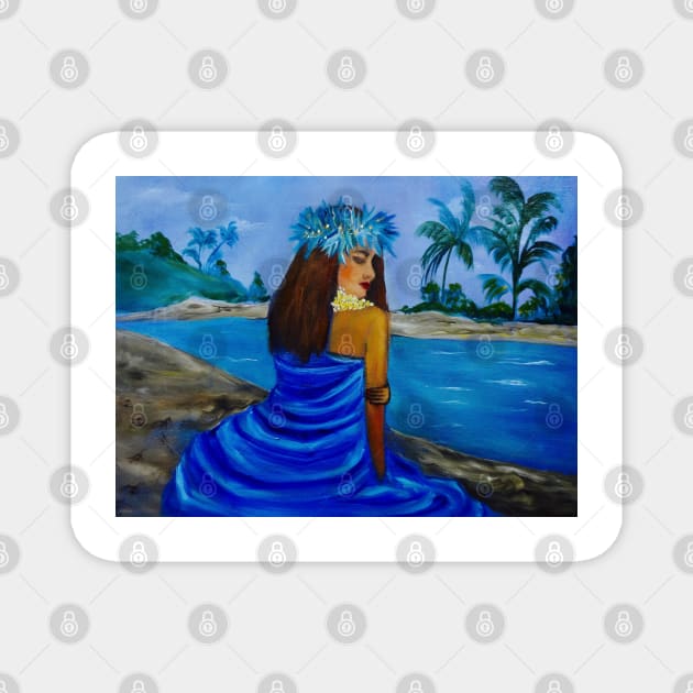 HULA GIRL ON THE BEACH IN BLUE Magnet by jennyleeandjim