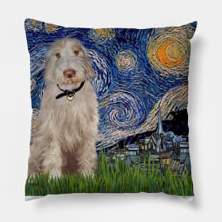 Italian Spinone in Adapted Starry Night (by Van Gogh) Pillow