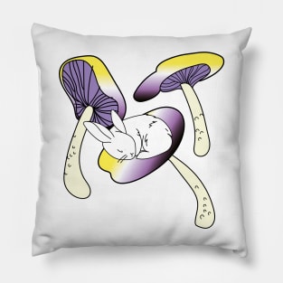 Non-binary bunny mushroom Pillow