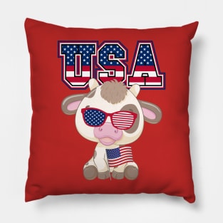 Patriotic USA Cartoon Cow Design Pillow