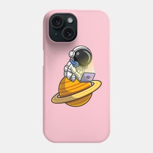 Cute Astronaut Playing Laptop On Planet Cartoon Phone Case