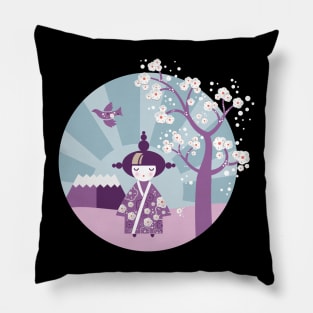 Kokeshi - Japanese Doll - Pastel Purple Pillow