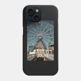 Coney Island, wonder wheel ferris wheel with vintage neon sign Phone Case