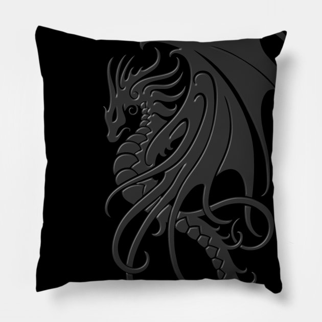 Flying Dark Tribal Dragon Pillow by jeffbartels