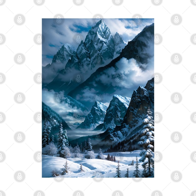 Gorgeous Mountains Towering Over a Winter Scene by CursedContent