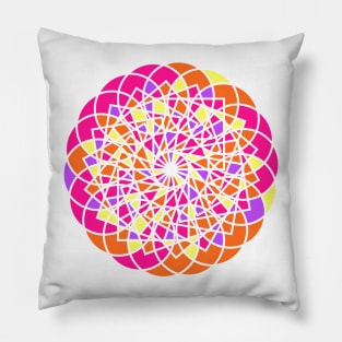 Random geometric repeated elements in digital mandala in bright neon colors Pillow