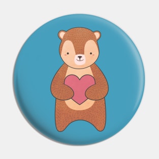 Kawaii Brown Bear Heart T-Shirt Pin