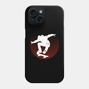 Grunge Urban Skateboarder Graffiti Style - White Silhouette with Burnt Orange Background Phone Case