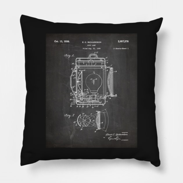 Film Spot Lamp Patent - Cinema Student Film Student Art - Black Chalkboard Pillow by patentpress