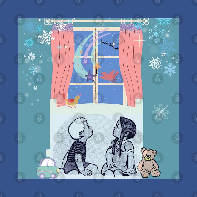 MERRRY CHRISTMAS EVE  WINDOW STARS BIRDS CHILDREN by DAZu