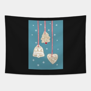 Vintage Christmas Cookies on Gingham Ribbon with Snowflakes Tapestry