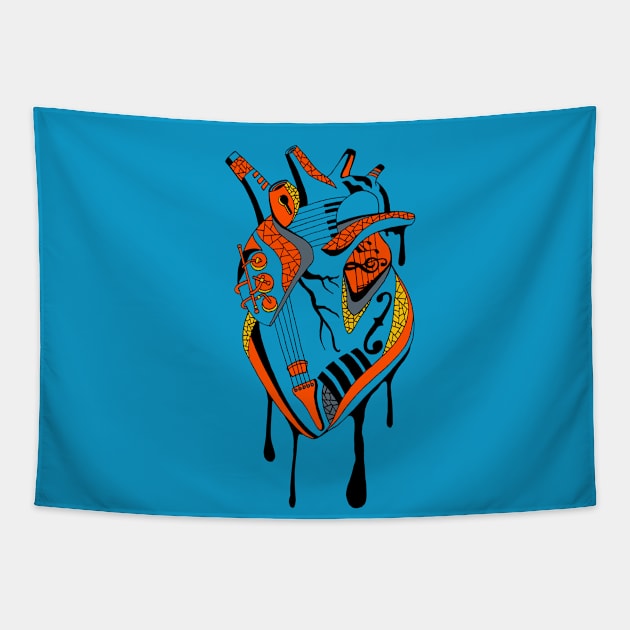 Orange Blue Musical Heart Tapestry by kenallouis